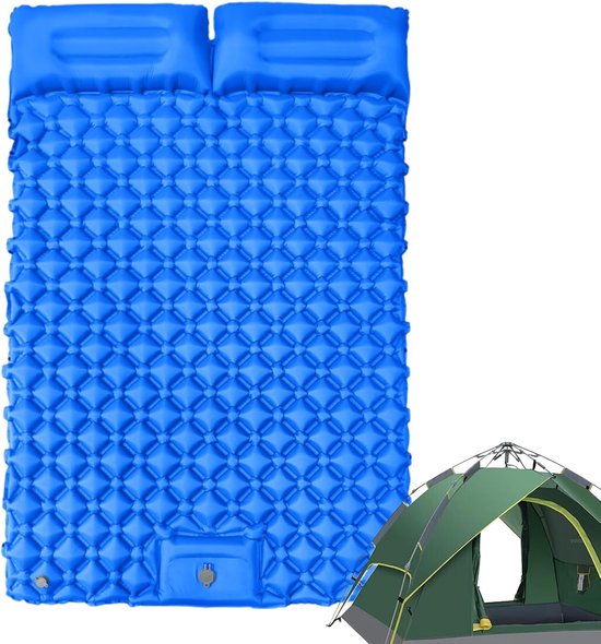 Camping Ligmat - Dubbele Mat - Outdoor Slapen - Geïntegreerde Voetpomp - 190 x 120 cm - Blauw van Camping — afbeelding 4