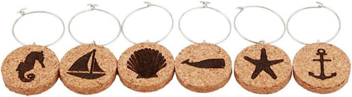 Glas Bedels - Wijn Accessoires - Feest Versiering - Duurzaam Hout - 6 Stuks - Natuurlijk