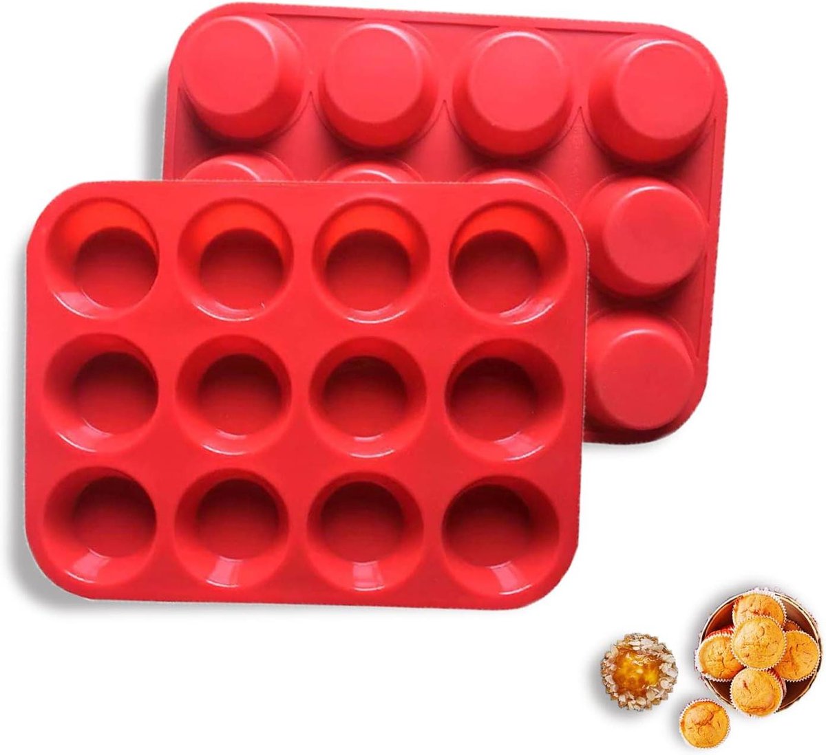 Bakvorm Set - Muffin Cupcake - Zelf Bakken - 12 Vormen Set - 295 cm - Rood