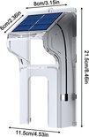 Transparante solar overkapping voor deurbel met afmetingen.