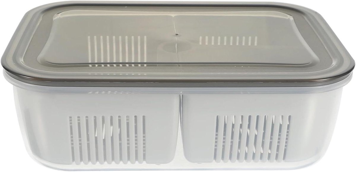Koelkast Opslagcontainers - Voedselbewaring Bakjes - Maaltijd Voorbereiding - 3 Compartiment Ontwerp - 20.50x15.00x6.50CM - Transparant