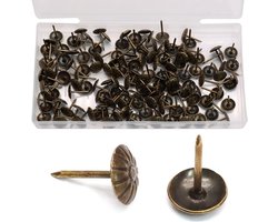 Biaungdo 150 stuks 17 mm/0,67 inch ronde kop bekledingsspijkers, antieke metalen duimspijkers decoratieve pushpins madeliefjesbekleding nagels met plastic opbergdoos voor bank, stoel, woondecoratie