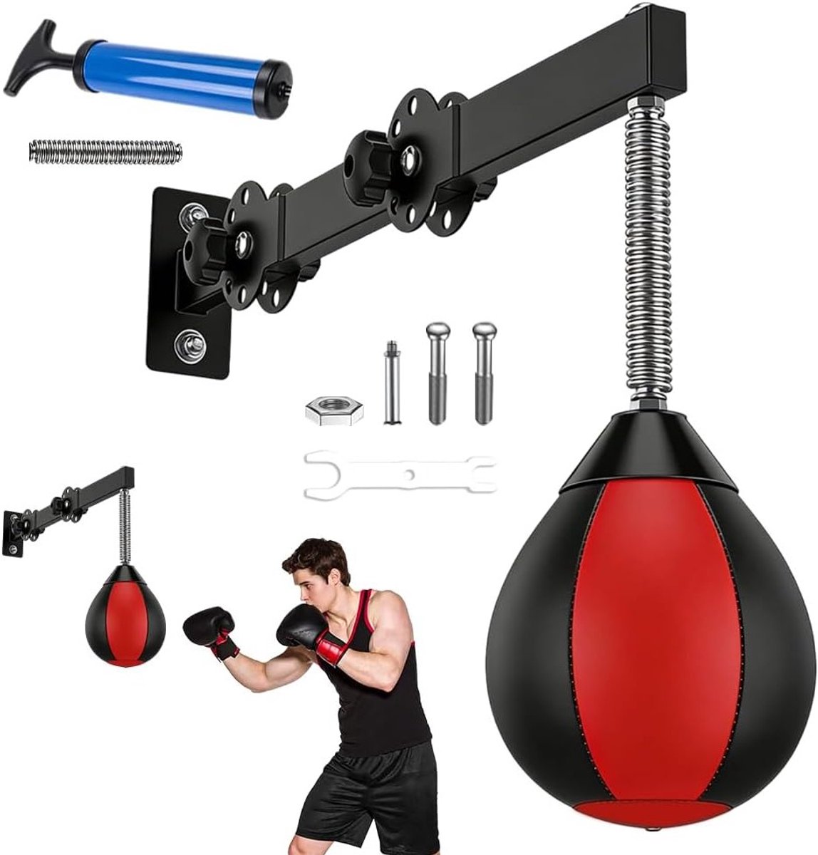 Verstelbare en Opvouwbare Speed Boxing Ball - Reflextraining Apparatuur voor Thuis, Gym en Workout met Hangende Punching Bag en Verstelbare Hoogte