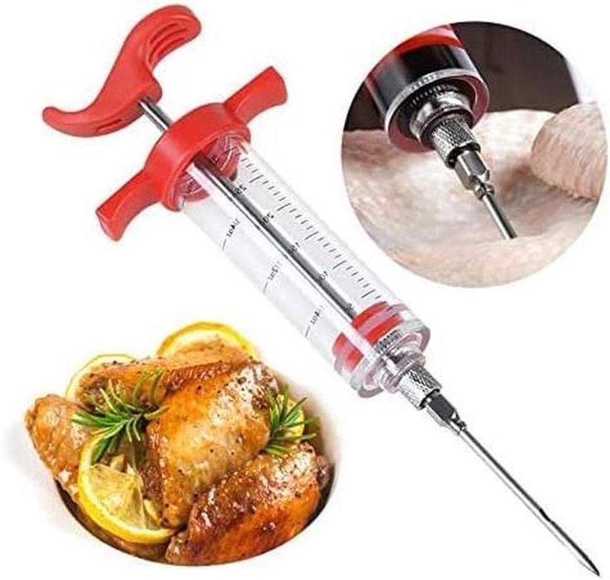 Marinade Injector - Kruiden Spuit - Vlees Marineren - Drie Naalden - 22CM - Transparant