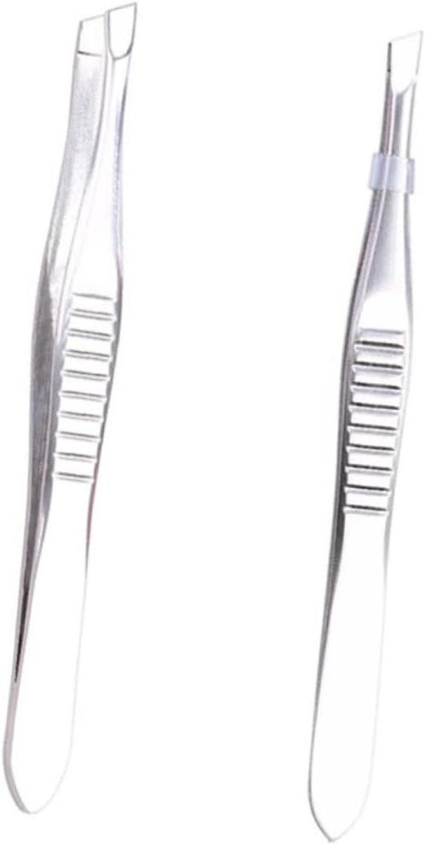 Wenkbrauw Pincet Set - Make-up Tool - Precisie Ontharen - Roestvrij Staal - 2 Stuks - Zilver