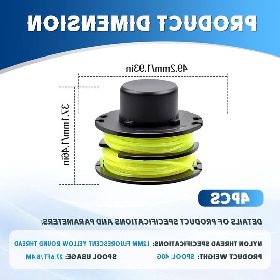 Set van 4 Vervangende Draadspoelen voor Trimmers, Geschikt voor Diverse Modellen, Ø 1.2 mm, Lengte 8.4 m, Tuingereedschap Accessoires — afbeelding 5
