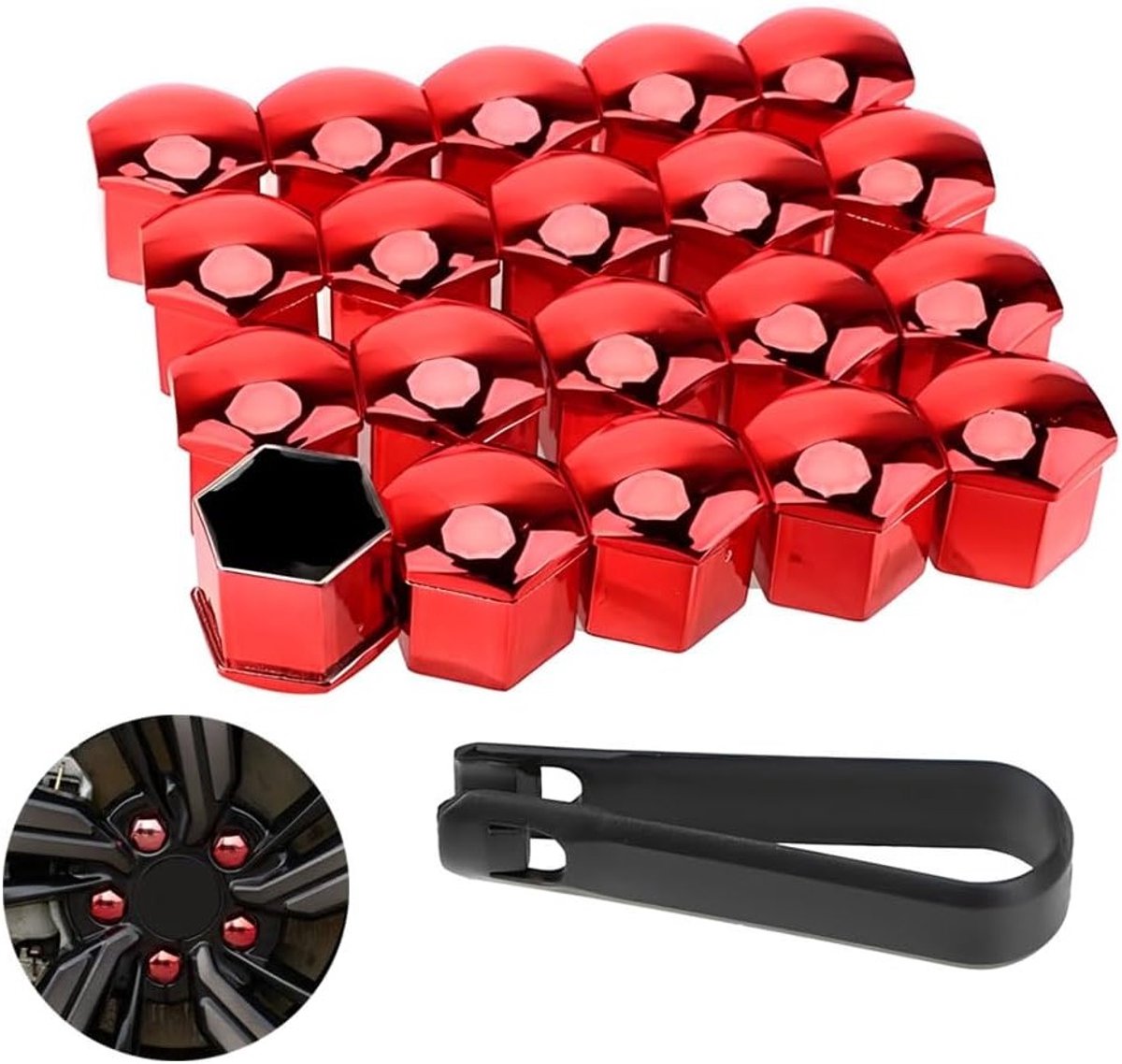 20 Stuks 17mm Wielmoer Caps, Universele Wielmoer Beschermers, Inclusief Verwijdertool, Rood