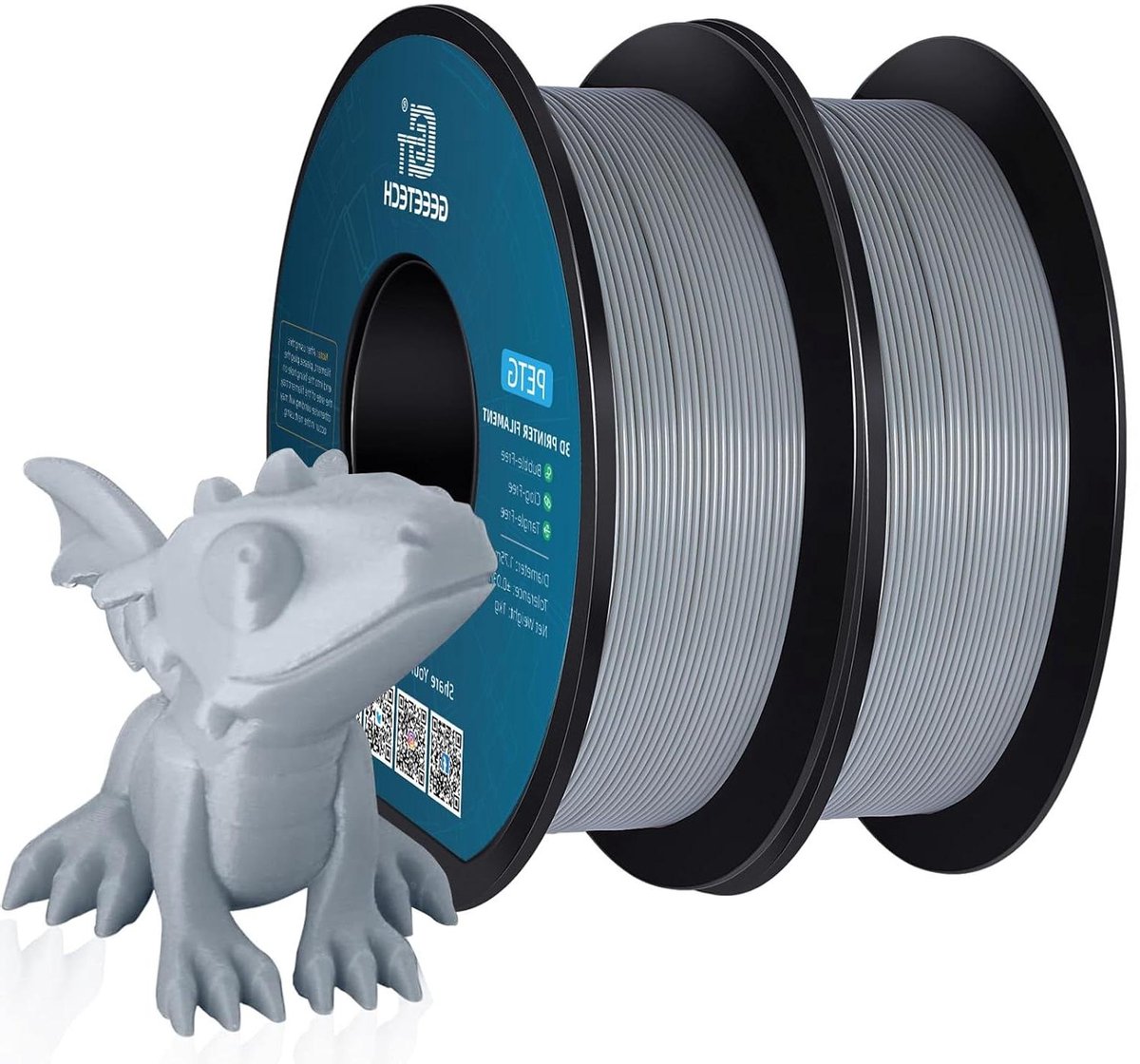 3D Print Filament - Draad Spoel - Modellen Maken - Gladde Afwerking - 2x 1 kg - Grijs