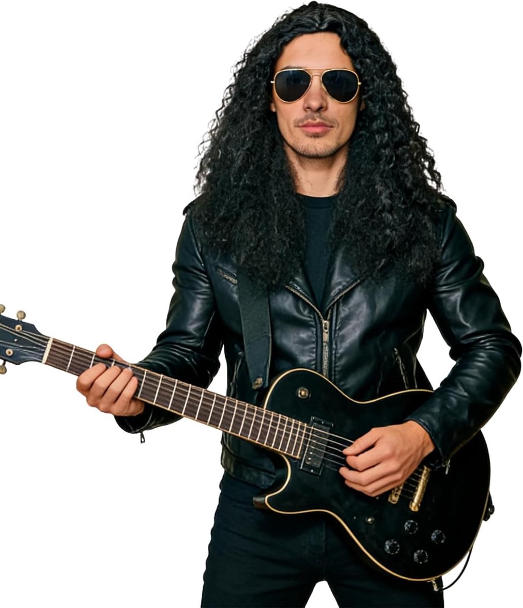 Zwarte Lange Peruk voor Volwassenen, Rechte Hippie Look voor Halloween Feest, Accessoire voor 70s 80s 90s, Perfect voor Mannen en Vrouwen