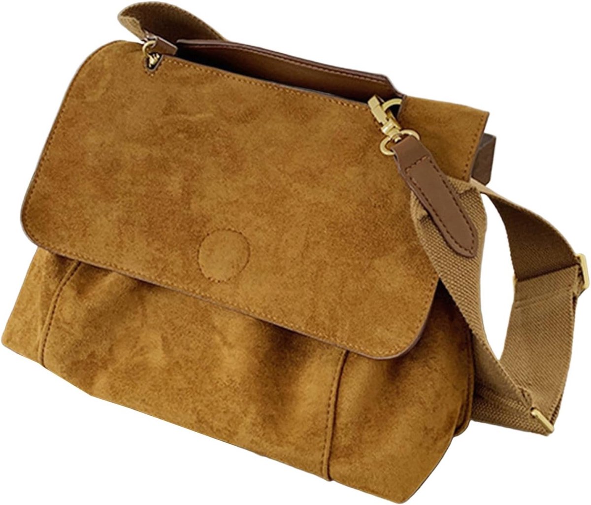 Stijlvolle Leren Schoudertas voor Dames - Suède Hobo Bag met Grote Capaciteit voor Werk, School en Vrije Tijd in Bruin