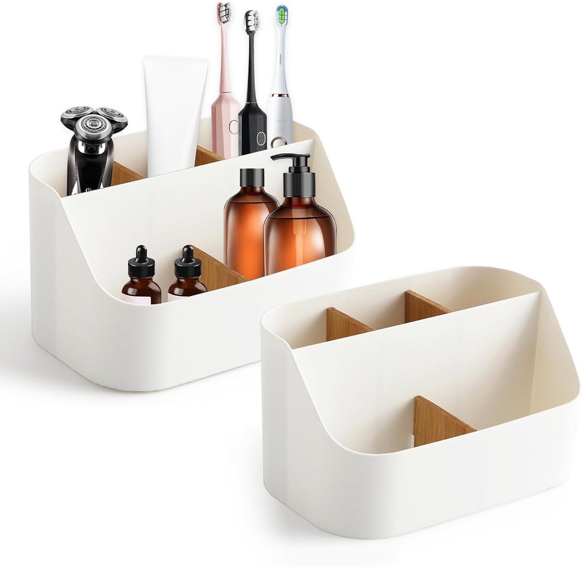 Organizer voor Bureau met 5 Compartimenten, Verwijderbare Bambooscheidingen, Ideaal voor Kantoorbenodigdheden, Cosmetica en Kantooraccessoires
