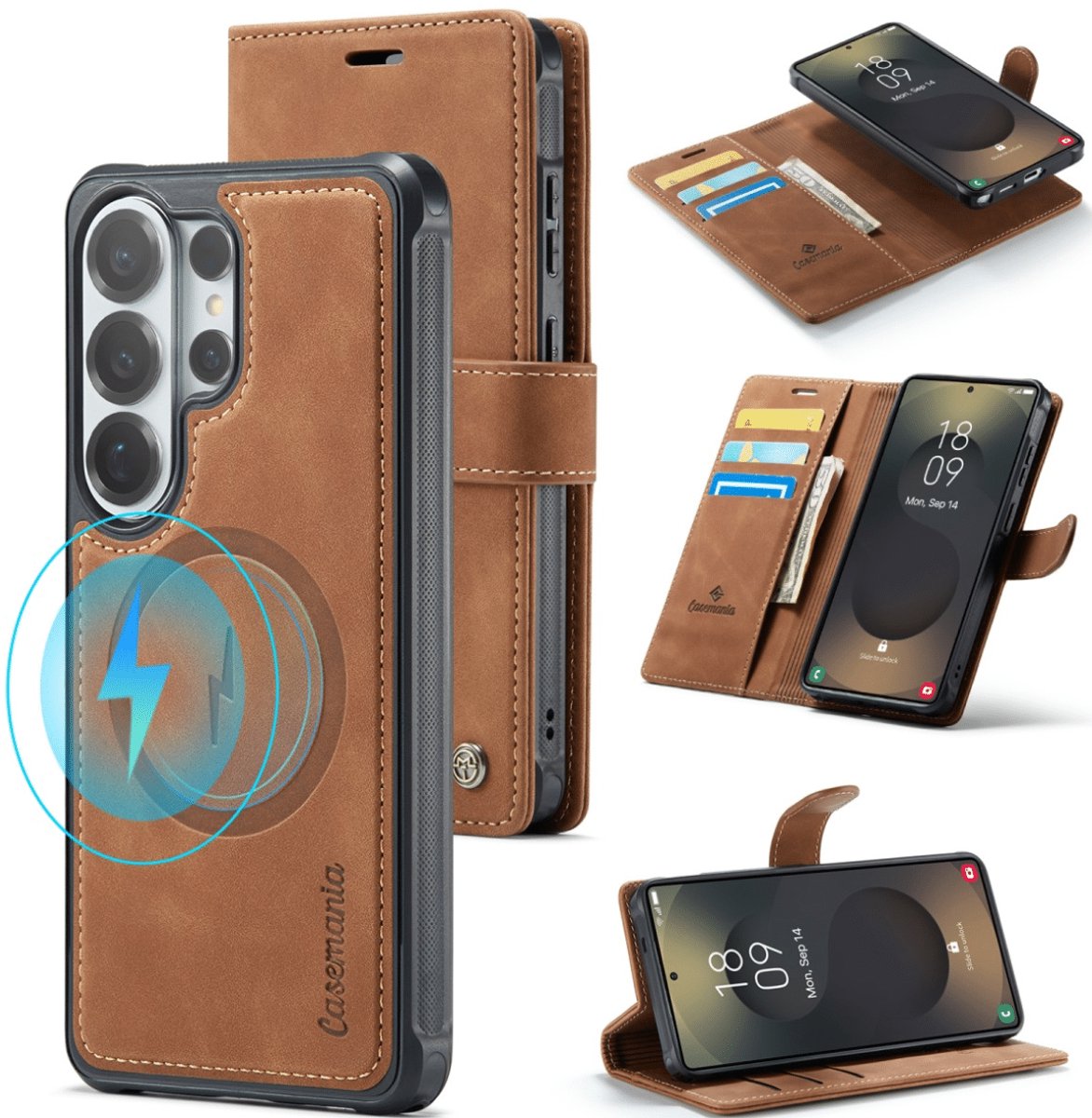 Casemania Bookcase 2 in 1 Magnetic MagSafe Case – Geschikt voor Samsung S26 Ultra - Bruin