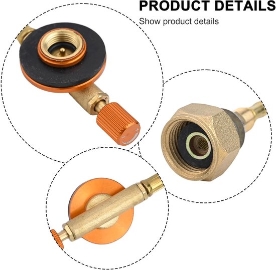 Gas Tank Adapter - Propaan Fles Slang - Snel Bijvullen - Massief Koper - 60cm Lengte - Zilver — afbeelding 4