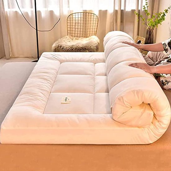Japanse Futon Matras - Vloer Mat - Comfortabel Slapen - Ergonomisch Ontwerp - 200x220cm - Wit — afbeelding 3
