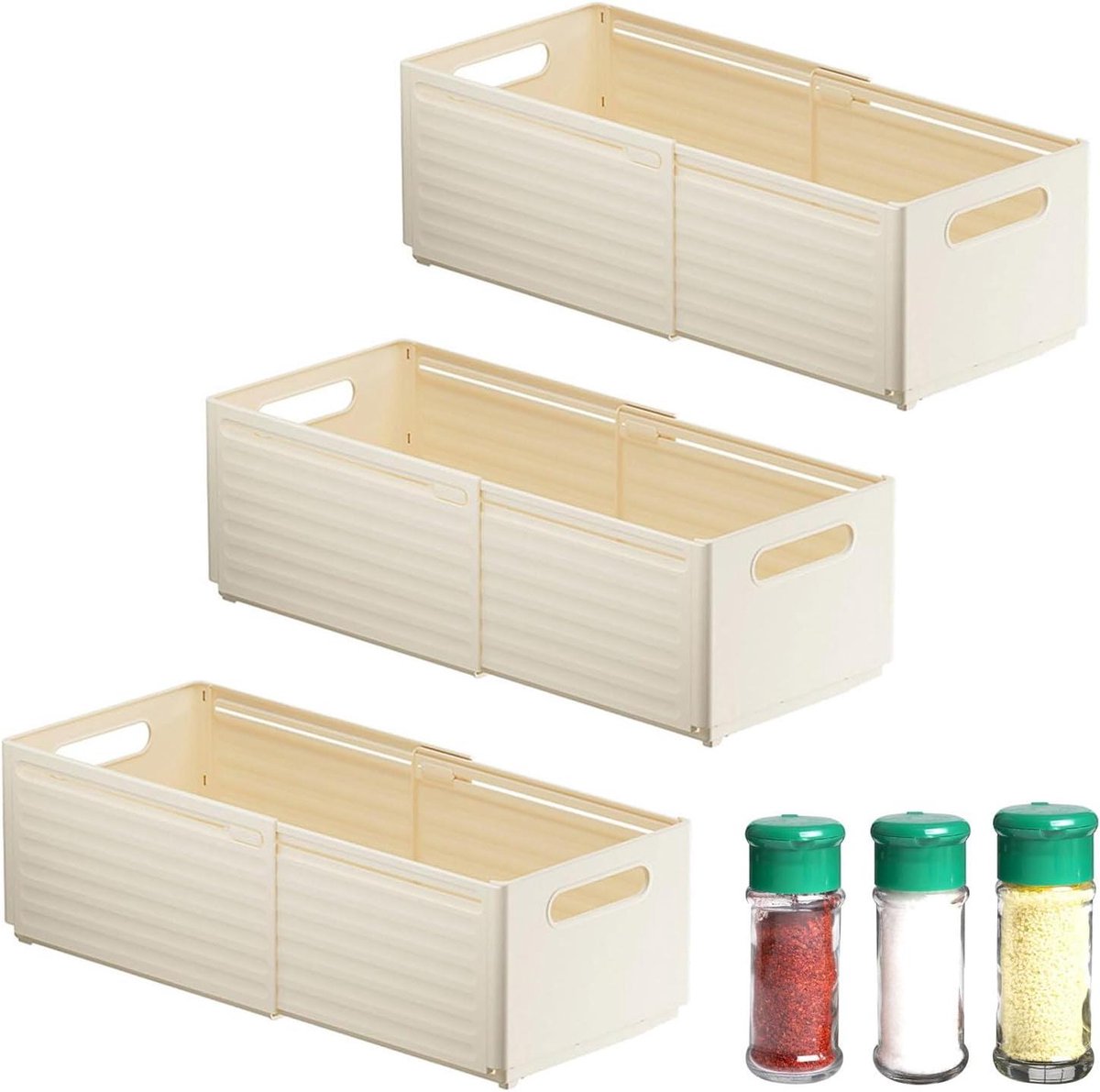 Lade Organizer - Opbergmand - Keuken Ordenen - Verstelbare Lengte - 3 stuks - Crystal Cream