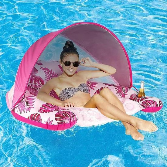 Drijvend Zwembad - Opblaasbaar Vlot - Zomerse Ontspanning - Met Parasol - Zie Afbeelding - Roze — afbeelding 4