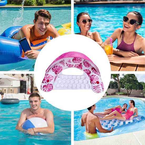 Drijvend Zwembad - Opblaasbaar Vlot - Zomerse Ontspanning - Met Parasol - Zie Afbeelding - Roze — afbeelding 2