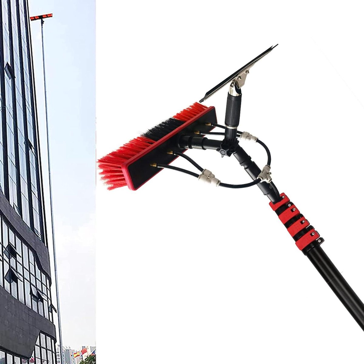Raamreinigingsborstel - Glazenwasser set - Ramen Schoonmaken - Uitschuifbare steel - 6 meter - Grijs