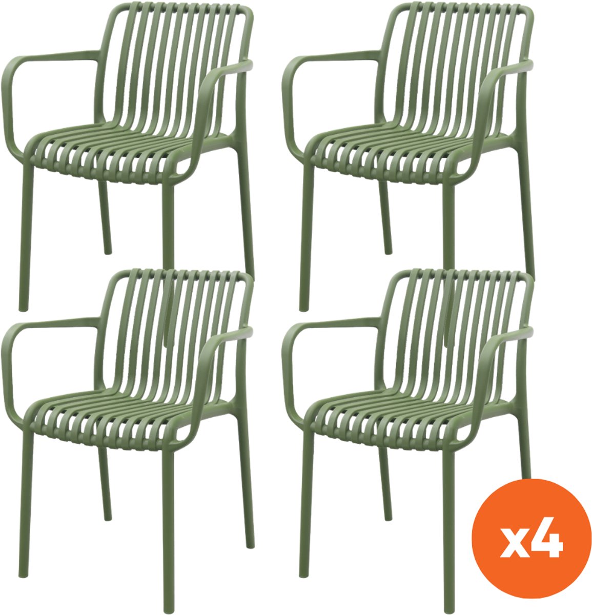 Set van 4 - Stripe stapelbare tuinstoelen - Mosgroen