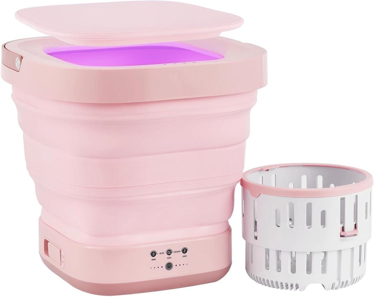 Mini Wasmachine Opvouwbaar Apparaat Kleding Reinigen Blauwlicht Desinfectie 2.5 Kilogram Roze