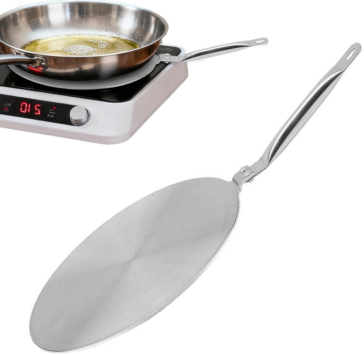 Inductie Adapter Plaat Kookplaat Converter Gelijkmatig Koken Hitteverspreidende Textuur 20 cm Diameter Zilverkleurig