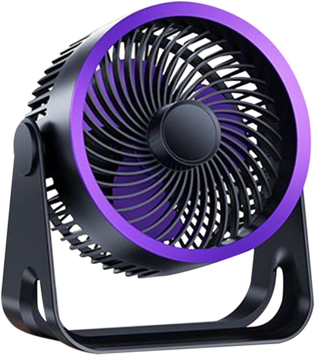 Bureaulamp Ventilator - Tafelventilator Krachtige Wind - Persoonlijke Koeling - 360 Graden Kantelbaar - 19.5 cm - Paars Zwart