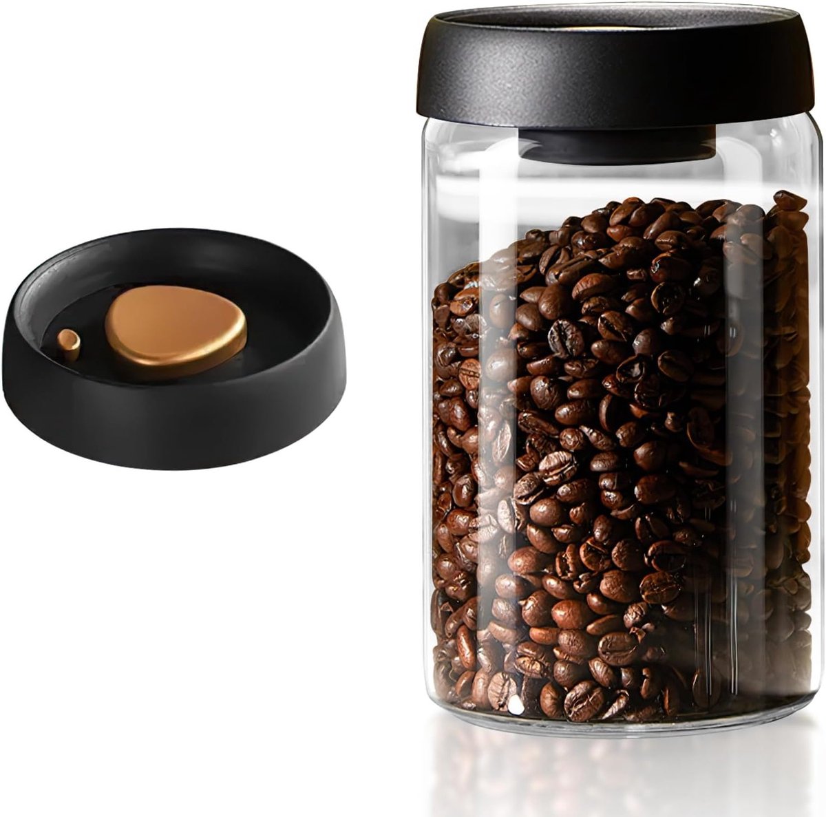 Vacuum Glazen Koffieopslagpot 1200ml - Borosilicaat Glazen Canister met Sealed Deksel voor Specerijen en Koekjes