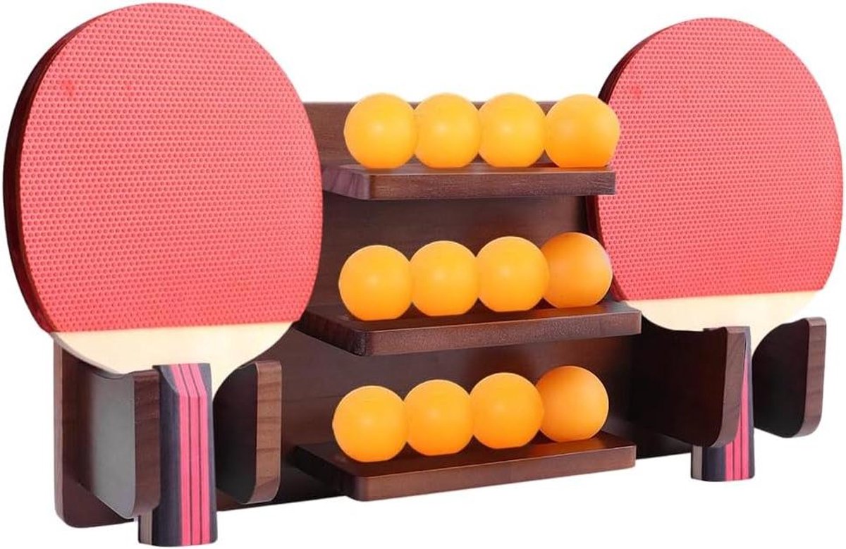 Pingponghouder - Tafeltennisrek Battenrek - Sportuitrusting Opbergen - Wandmontage Ruimtebesparend - 403 x 202 x 85 mm - Kokosbruin