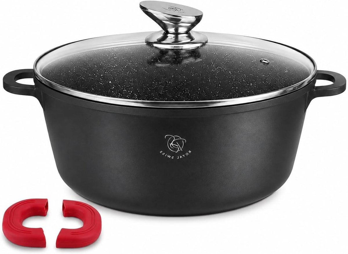 Kookpan - Steelpan Braadpan - Royale Maaltijden Bereiden - Marmeren Antiaanbaklaag - 32 cm - Zwart