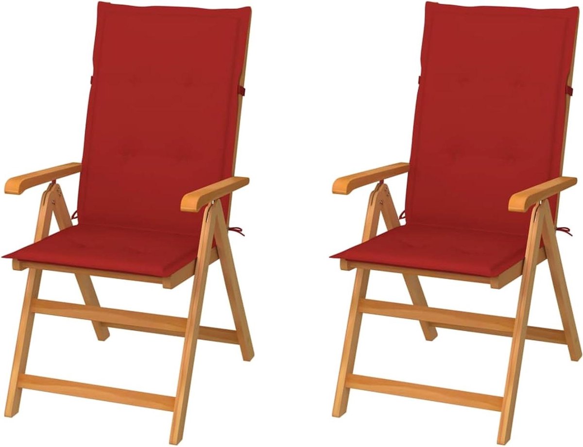Tuinstoelen Set - Buitenstoelen Ligstoelen - Ontspannen in de tuin - 7-voudig verstelbaar - 42 cm zithoogte - Rood