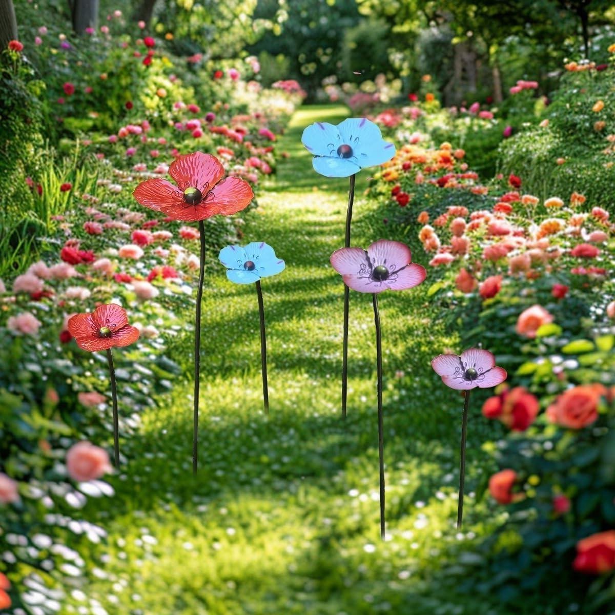 Metalen Tuinstekers - Bloem Decoratie - Tuin Aankleden - Weerbestendig Metaal - 2 stuks 90 cm - Rood