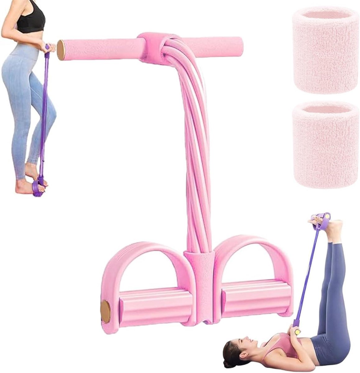 Buiktrainer Pedaal - Weerstandsapparaat - Full Body Workout - 8-Buis Spantouw - 45 cm - Roze