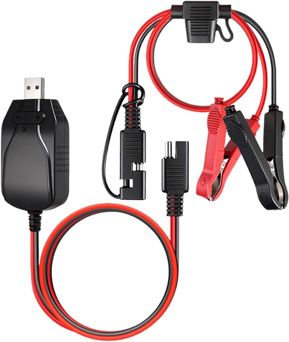 Motorfiets Acculader - Accu Onderhoudslader - Accu Onderhoud - Slimme Laadstroom - 180 cm - Zwart