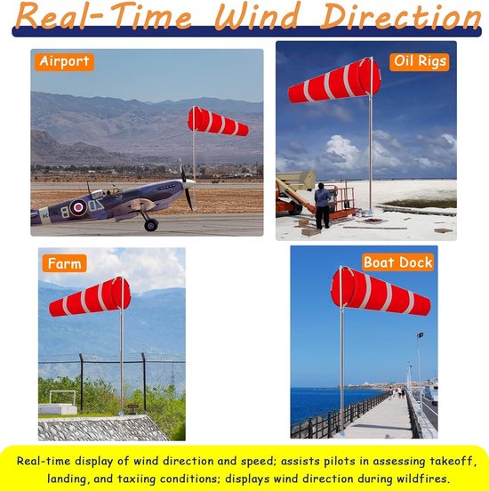 Fluorescerende Windzak - Windsok Indicator - Windrichting Meten - Hoge Zichtbaarheid Reflecterend - 150 cm - Rood — afbeelding 2
