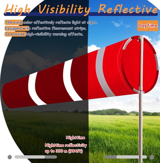 Fluorescerende Windzak - Windsok Indicator - Windrichting Meten - Hoge Zichtbaarheid Reflecterend - 150 cm - Rood — afbeelding 4