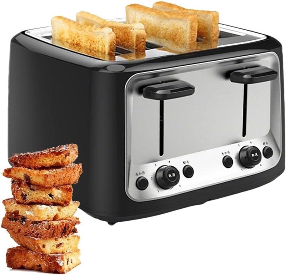 Broodrooster 4 Sneetjes - Broodmachine Toastapparaat - Ontbijt Bereiden - Automatische Centrering - 4 Sneetjes - Zilverkleurig