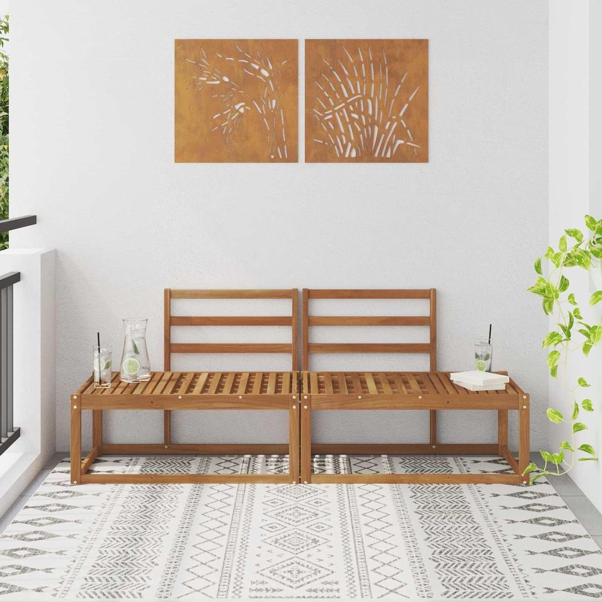 Tuinbank Set - Buitenbank Luxe - Ontspannen Buiten - Massief Acaciahout - 182.5 x 63 x 73 cm - Natuur Bruin