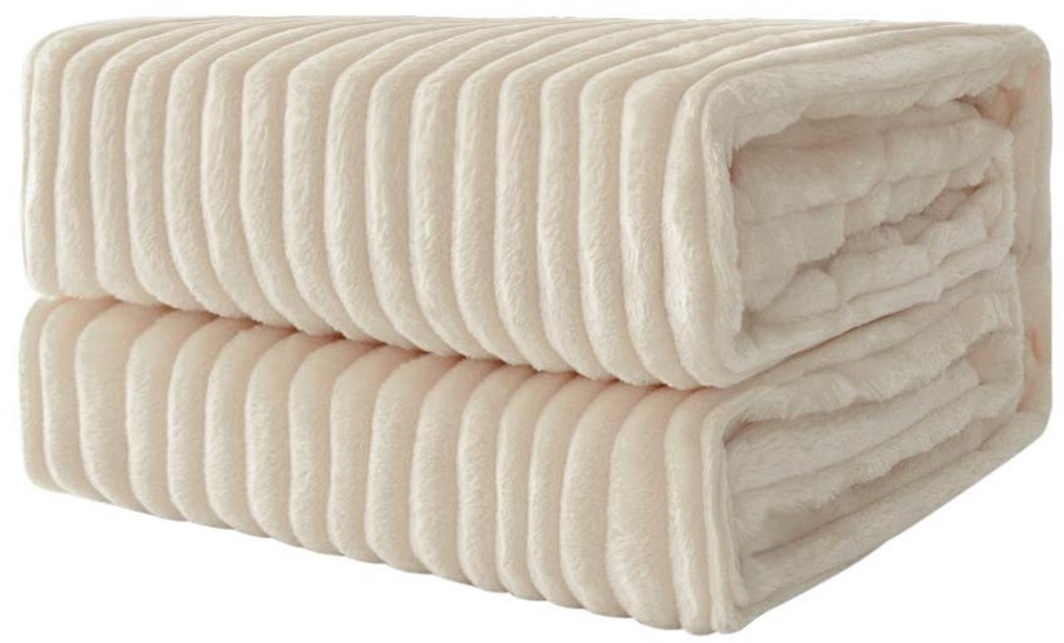 Dailygoody - OmGoods - Dailygoody - Flanellen fleece plaid - Zachte deken voor bank - Crème kleur - Comfortabel en warm - Voor volwassenen en kinderen - 60 x 80 inch