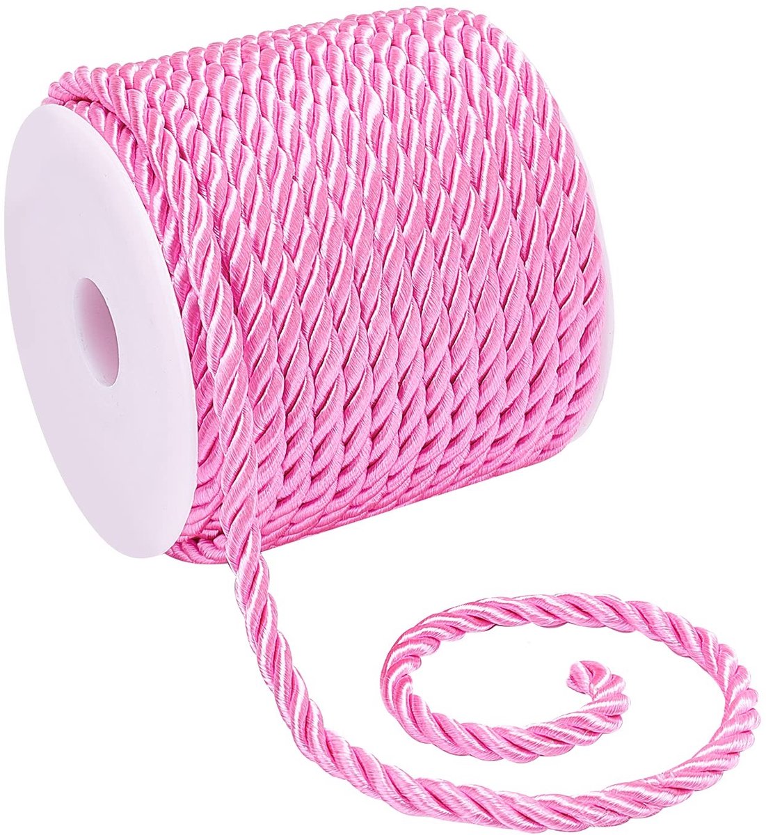 Dailygoody - Polyester Gevlochten Touw - Decoratief Koord - Roze - 3-laags Gevlochten Touw - Perfect voor Woondecoratie - 18 Meter