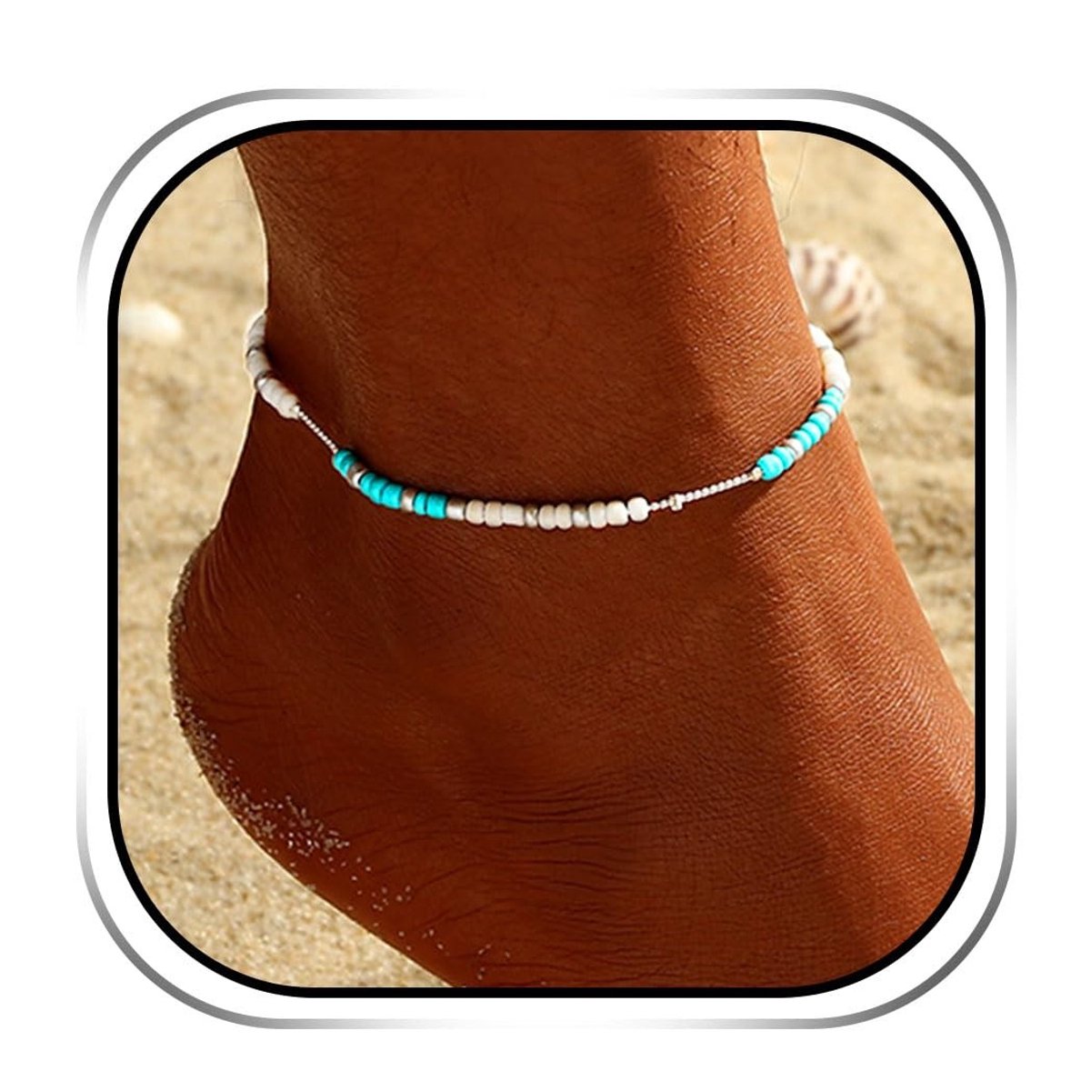Dailygoody - Boho enkelbandjes - Enkelkettingen voor vrouwen - Turquoise en zilver - Kleurrijke parels - Voetsieraden - Geschikt voor meisjes