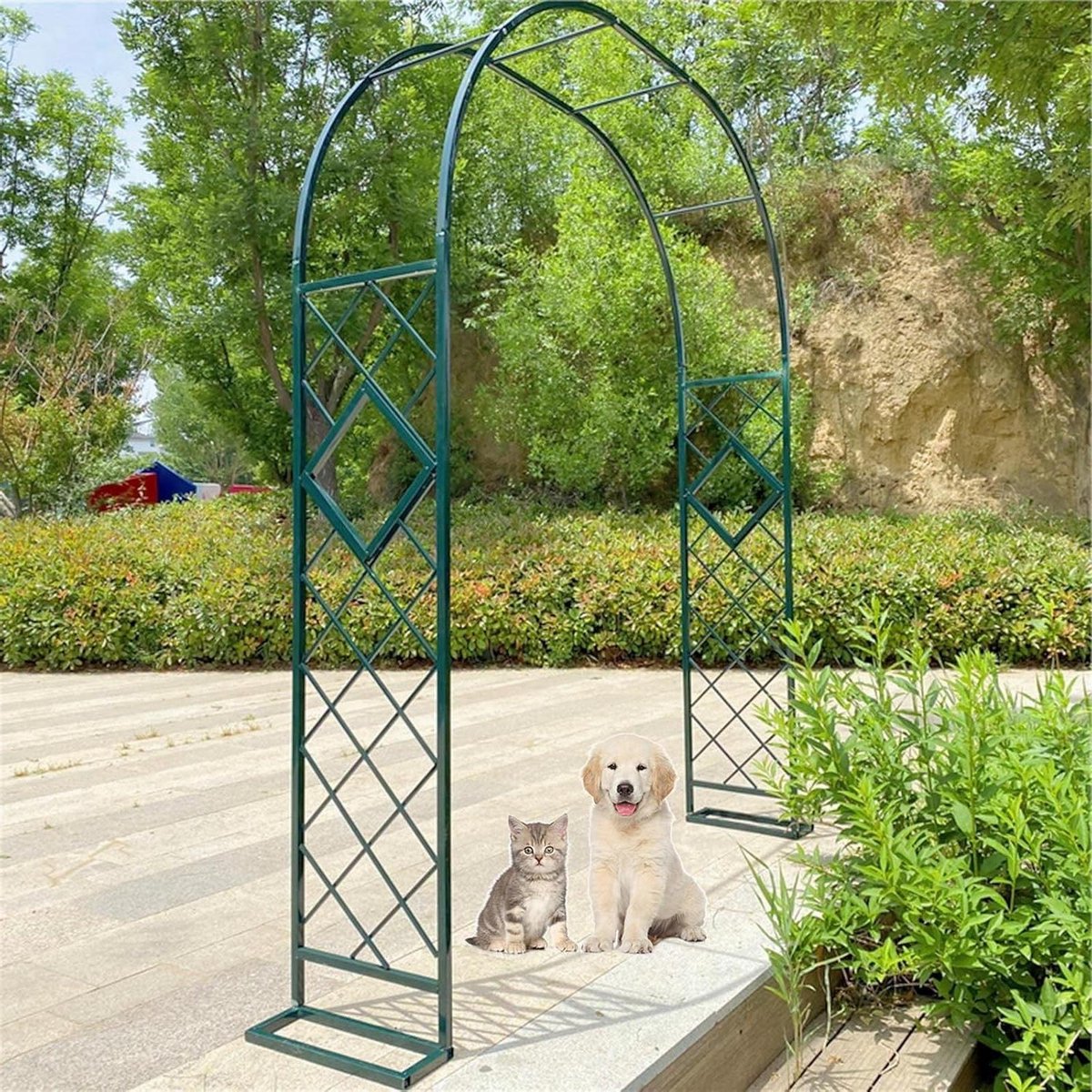 Tuinboog Metaal - Rozenboog Prieel - Klimplanten Ondersteunen - Verzinkte Stalen Buis - 380x270cm - Groen
