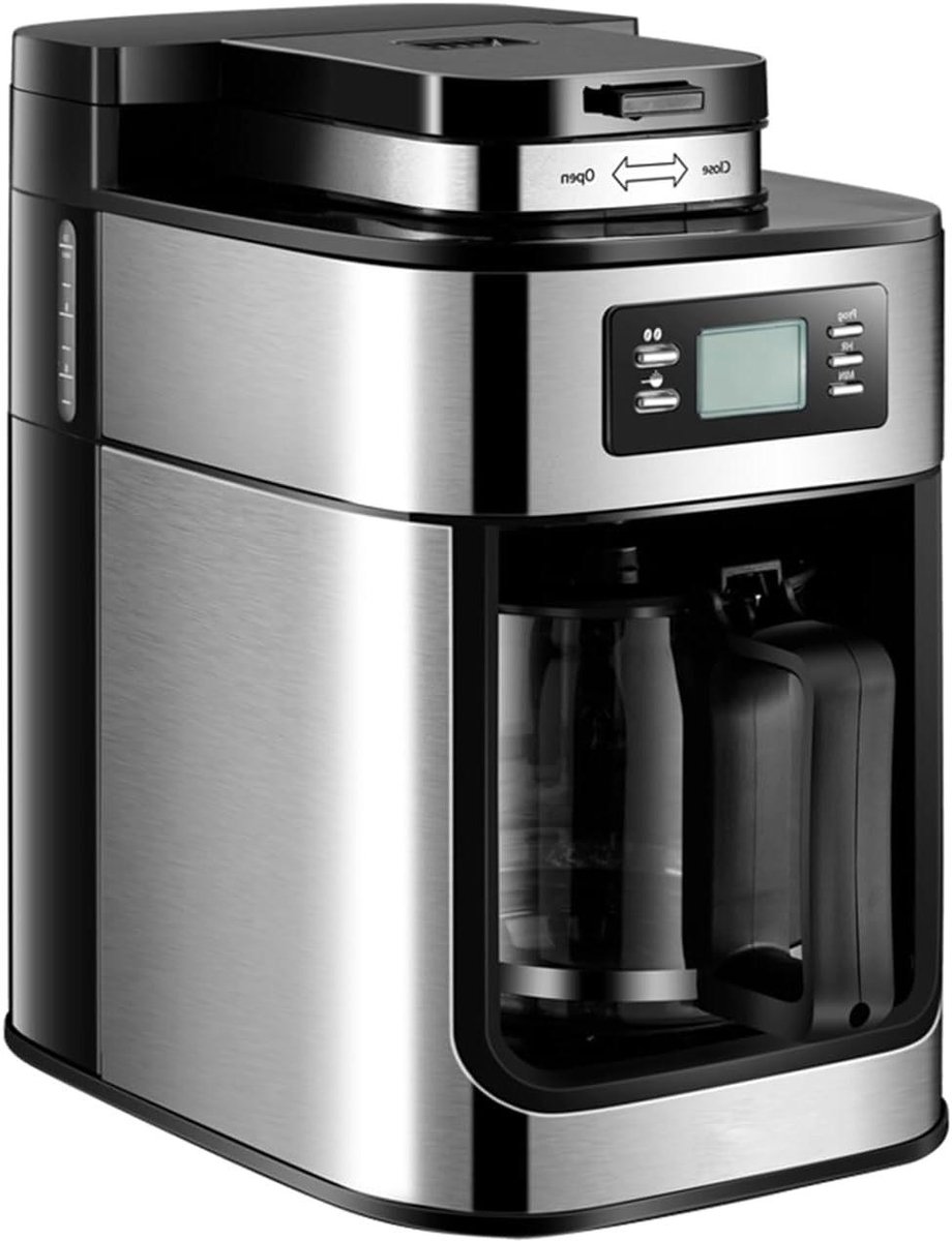 Koffiezetapparaat met Molen - Filterkoffiezetapparaat Druppelkoffiezetapparaat - Verse Koffie Zetten - 24-uurs Programmeerbare Timer - 1 Liter - Zwart en Zilver