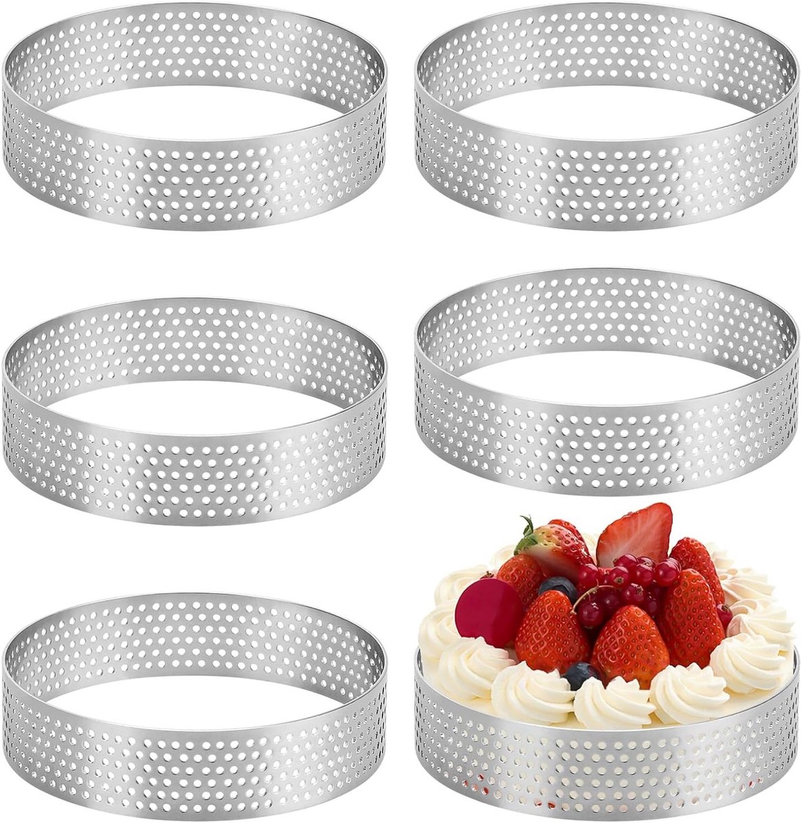 Set van 6 Non-Stick Bakringen Ø 8 cm van RVS voor Taarten, Mini Pies en Muffins