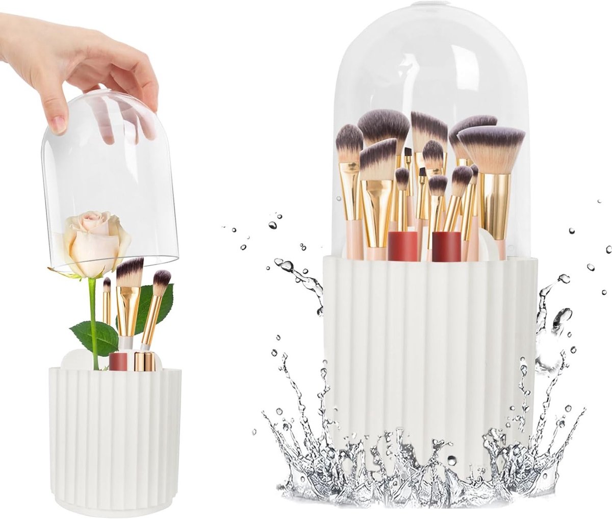 360 Graden Draaibare Make-up Borstelhouder met Deksel, Waterdichte Make-up Organizer voor Kapsalon en Badkamer, Ideaal voor Cosmetica en Accessoires