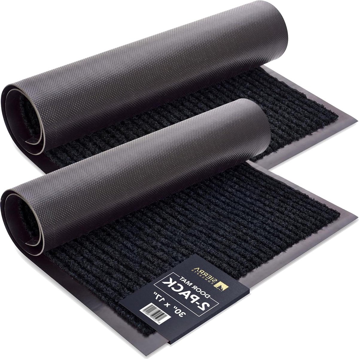 Voordeur Mat - Geribbelde Matten - Vuil Vangen - 2-Pack Set - 30x17 Inch - Zwart