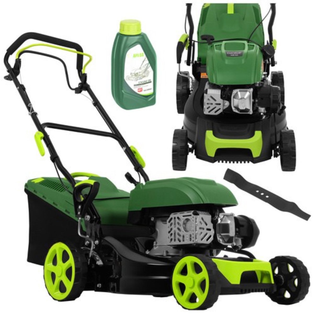 MOZY® - Grasmaaier op Benzine - 50 Liter Opvangbak - 8 Maaihoogte Instellingen - 406 mm Breed - 3000 RPM - met Reserve Mes - Verstelbare Hoogte - Benzinegrasmaaier