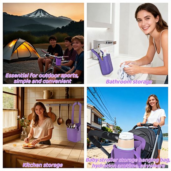 1 stuk - Siliconen bekerhouder - Opvouwbare bekerhouder - Bekerhouder met dubbele opening - Handsfree bekerhouder voor op de fiets - Bekerhouder met afvoergaten - Gemakkelijk schoon te maken opbergrek - Geschikt voor buiten en thuis — afbeelding 5