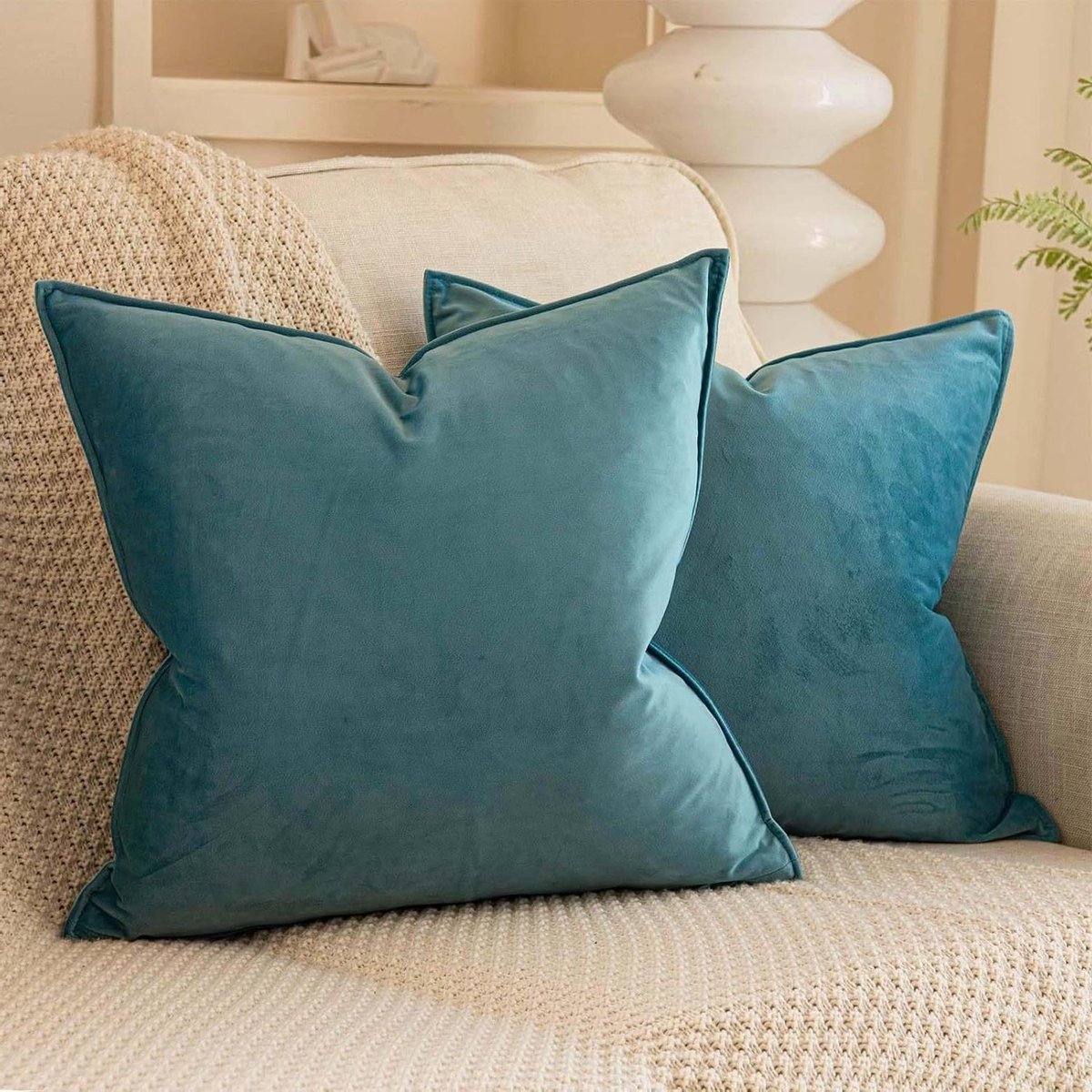 Decoratieve Kussenhoezen - Sierkussenhoezen Set - Woonkamer Decoratie - Zacht Milieuvriendelijk Fluweel - 50 x 50 cm - Zeegroen