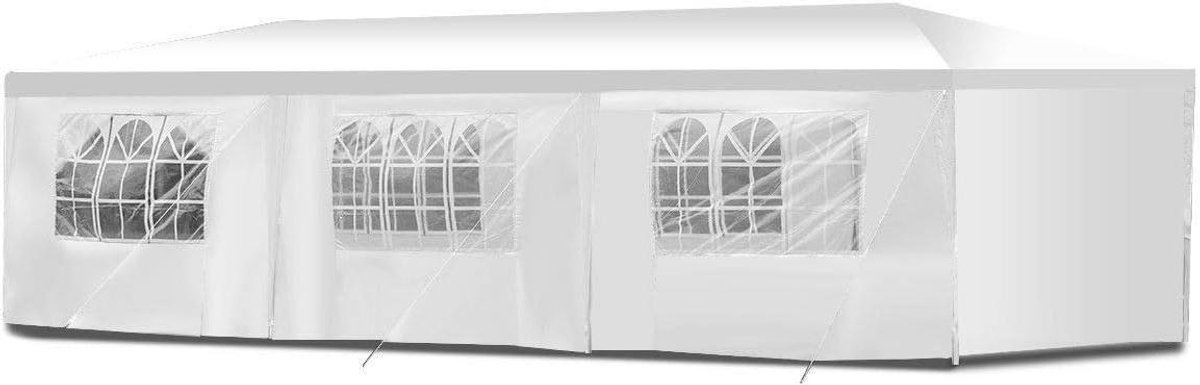 BOUDECH Tent/paviljoen voor feestjes, waterdicht, wit, voor beurzen, feesten en markten, verkrijgbaar in twee maten 3 x 6 en 3 x 9 (3 x 9 m)