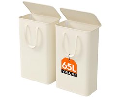 2x Slanke Wasmand met Deksel - 65 Liter - Inklapbaar - Ruimtebesparend Design - Lange Handvatten